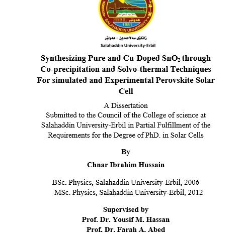 Synthesizing Pure and Cu-Doped SnO2 through Co-precipitation and Solvo-thermal Techniques For simulated and Experimental Perovskite Solar Cell