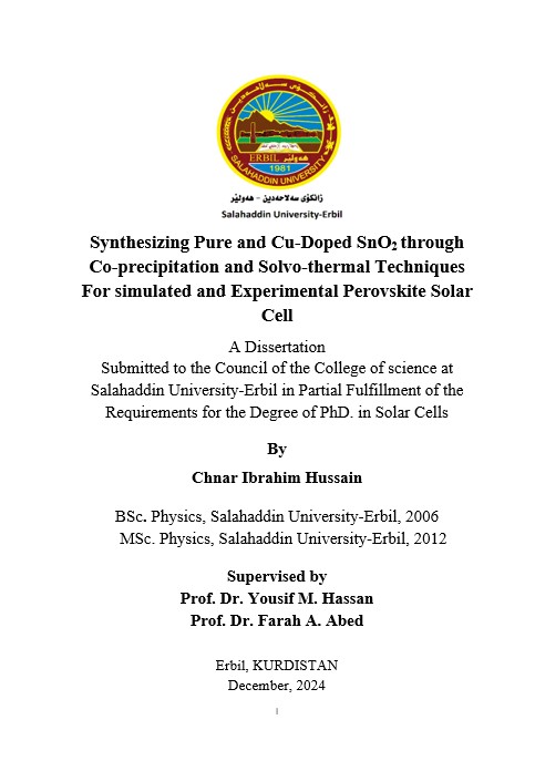 Synthesizing Pure and Cu-Doped SnO2 through Co-precipitation and Solvo-thermal Techniques For simulated and Experimental Perovskite Solar Cell